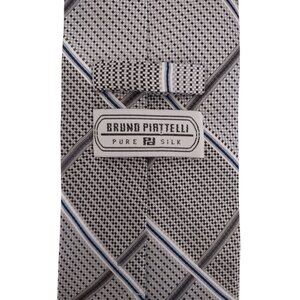 Bruno Piattelli Men's Silk Tie Silk Silver Grey Blue Handmade Made in Italy